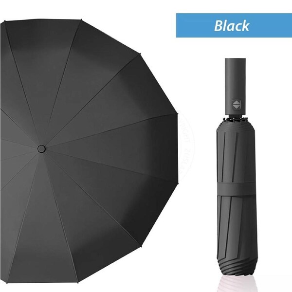 12 Ribs Anti-UV Windproof Folding Umbrella Automatic Open Close Black