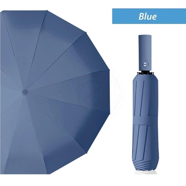 12 Ribs Anti-UV Windproof Folding Umbrella Automatic Open Close Blue