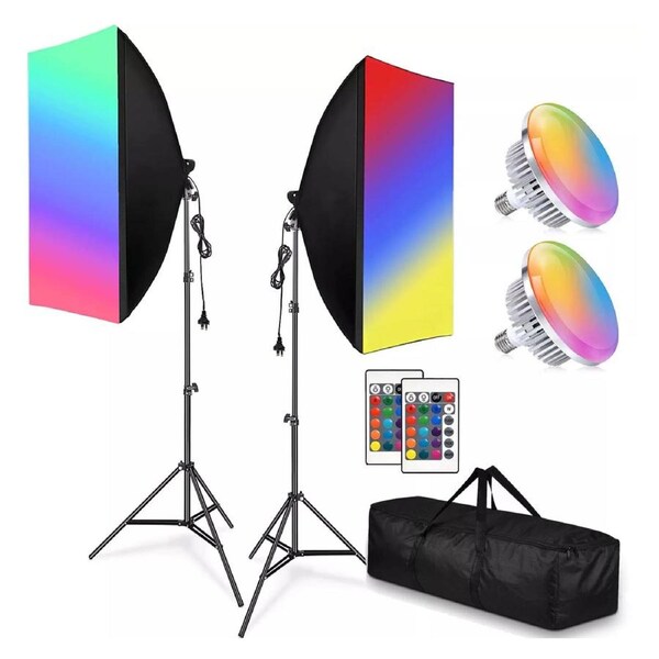 Lighting Soft Box Lights Stand Kit Photography Dimmable RGB LED Softbox 2x150W