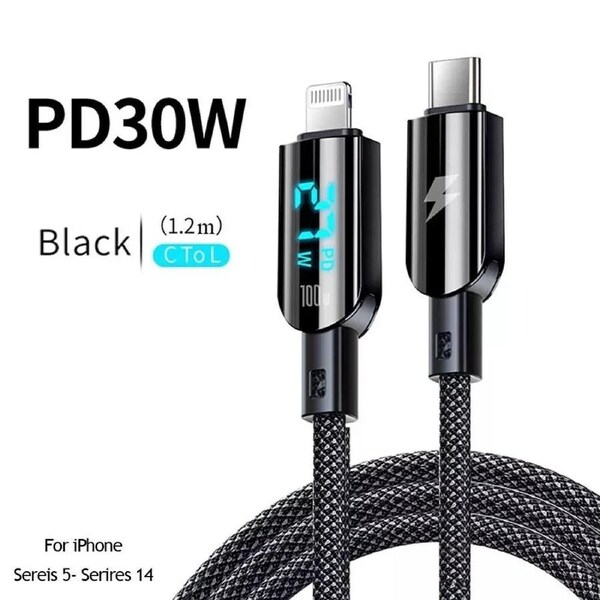 Type C to Ligtning Fast Charge Cable LED Display USB C to C Charging Date Transfer iPhone