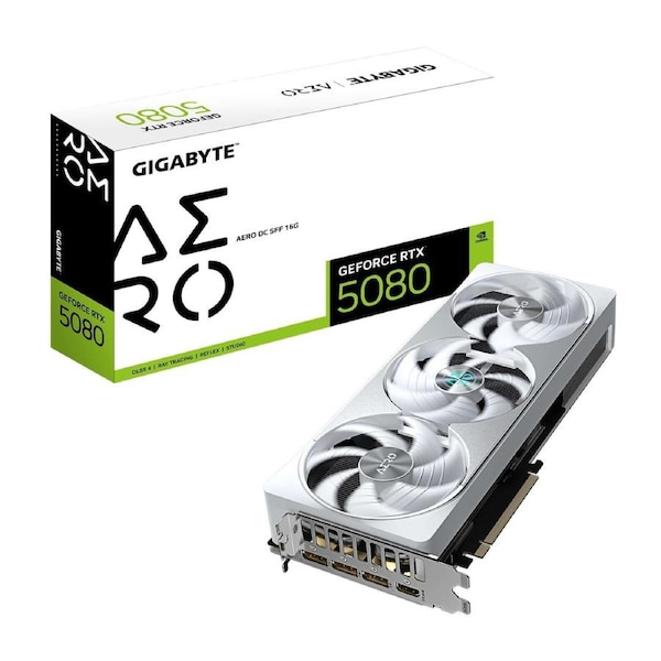 Gigabyte GeForce RTX 5080 AERO OC SFF 16G, 2730 MHz, CUDA 10752, 30 Gbps, GDDR7, 256 bit, PCI-E 5.0, PSU 850W, DisplayPort 2.1b x3 HDMI 2.1b x1 GV-N5080AERO OC-16GD
