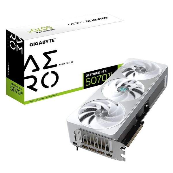 Gigabyte GeForce RTX 5070 Ti AERO OC 16G, 2588 MHz, CUDA 8960, 28 Gbps, GDDR7, 256 bit, PCI-E 5.0, PSU 750W, DisplayPort 2.1b x3 HDMI 2.1b x1 GV-N507TAERO OC-16GD