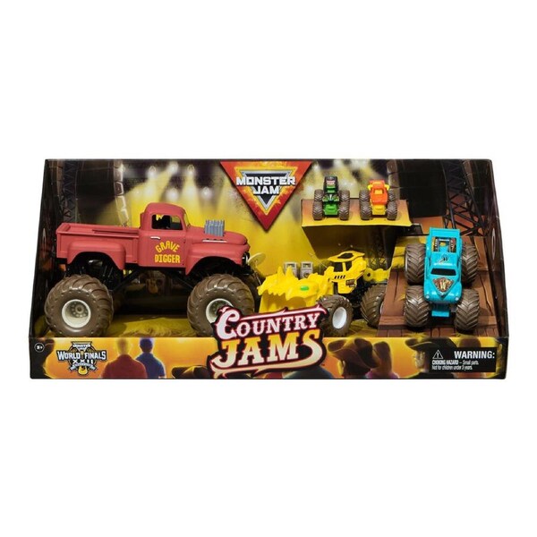 5pc Monster Jam Country Jams Grave Digger Whiplash Scoopz El Toro Loco 3y+