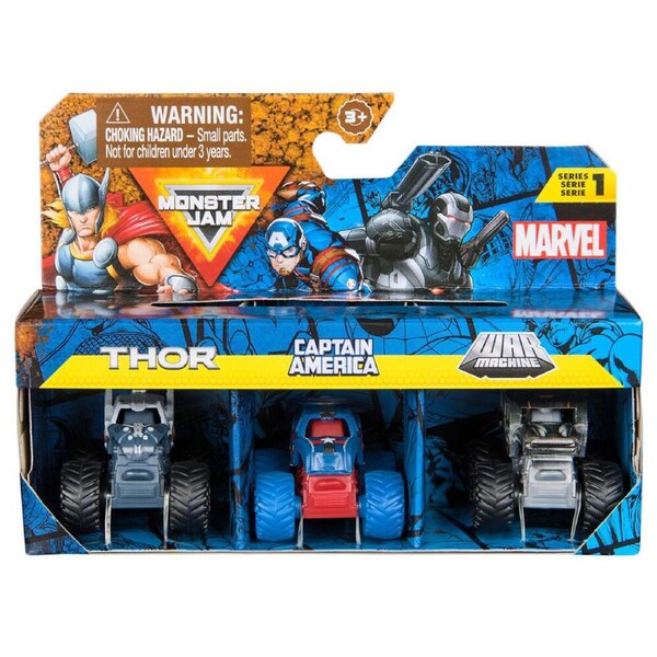 3pc Mini Monster Jam Marvel Trucks Set with Iconic Heroes Kids/Children 3y+