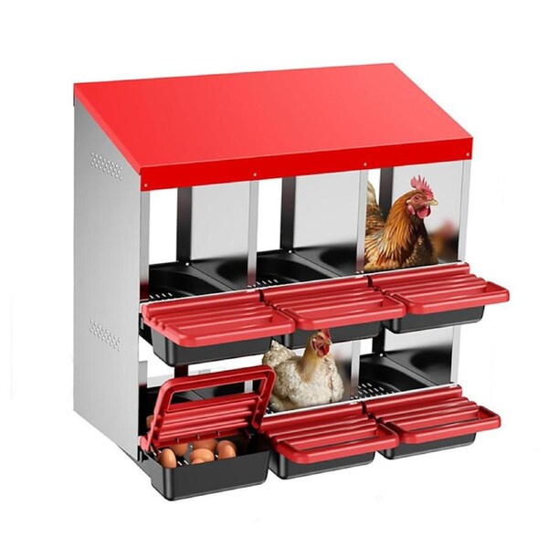 Chicken Hen Coop Hutch 6 Hole Double Layer Outside Roll Away Lay Egg Nesting Box