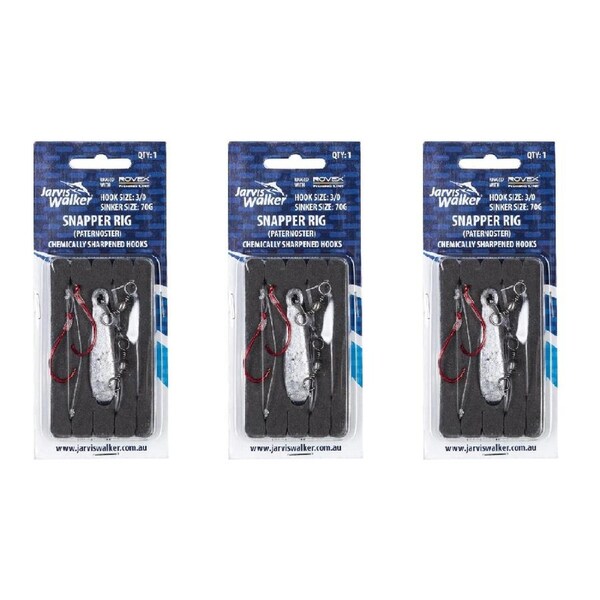 3x Jarvis Walker Snapper/Paternoster Rig with 70g Snapper Sinker Size 3/0