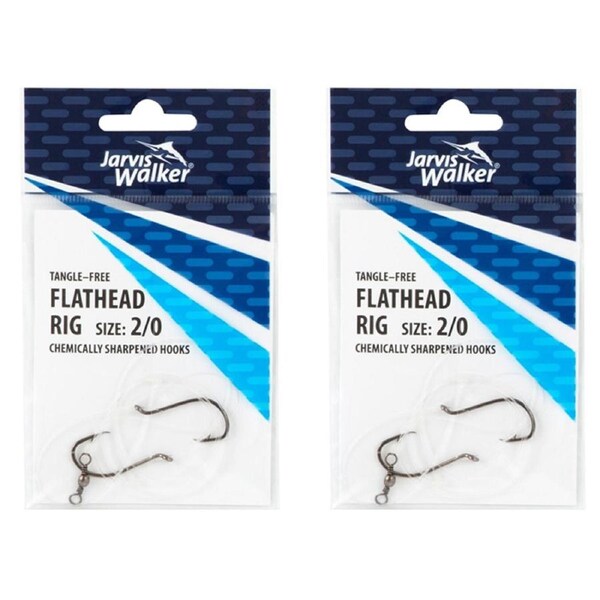 2x Jarvis Walker Tangle Free Flathead Rig Hooks Size 2/0