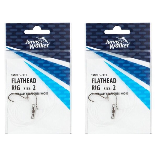 2x Jarvis Walker Tangle Free Flathead Rig Hooks Size 2