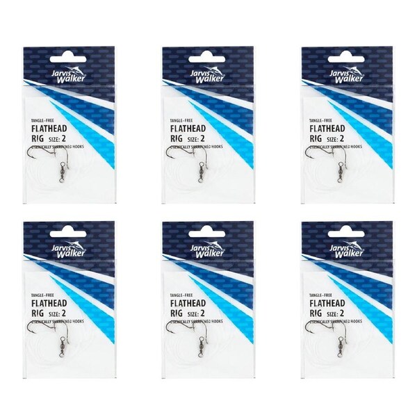 6x Jarvis Walker Tangle Free Flathead Rig Hooks Size 2