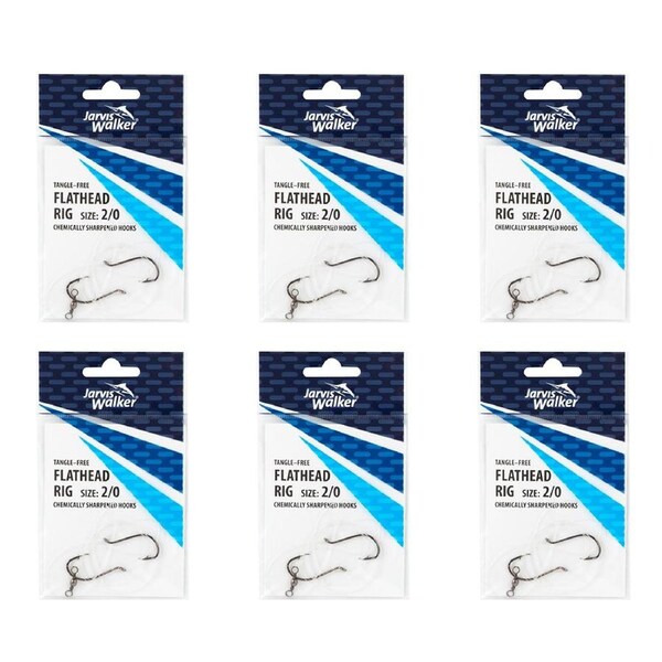 6x Jarvis Walker Tangle Free Flathead Rig Hooks Size 2/0