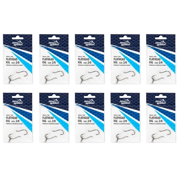 10x Jarvis Walker Tangle Free Flathead Rig Hooks Size 2/0