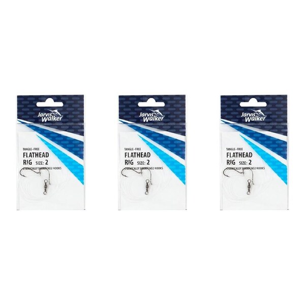 3x Jarvis Walker Tangle Free Flathead Rig Hooks Size 2