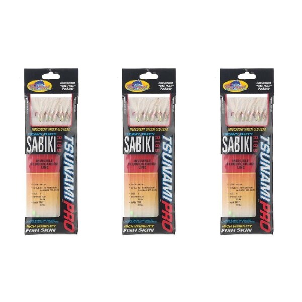 3x Tsunami 8 Red Hook Sabiki Rig - Iridescent Glo Head Flash and Beads Size 8