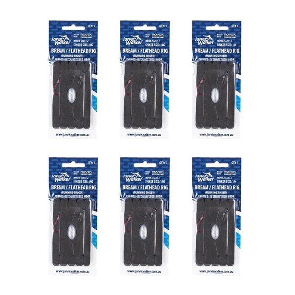 6x Jarvis Walker Bream/Flathead Running Sinker Rig with 14g Bean Sinker Size 2