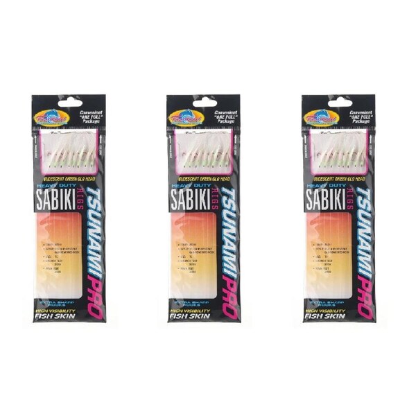 3x Tsunami 8 Red Hook Sabiki Rig - Iridescent Glo Head Flash and Beads Size 10