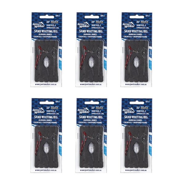 6x Jarvis Walker Sand Whiting Running Sinker Rig with 14g Bean Sinker Size 8