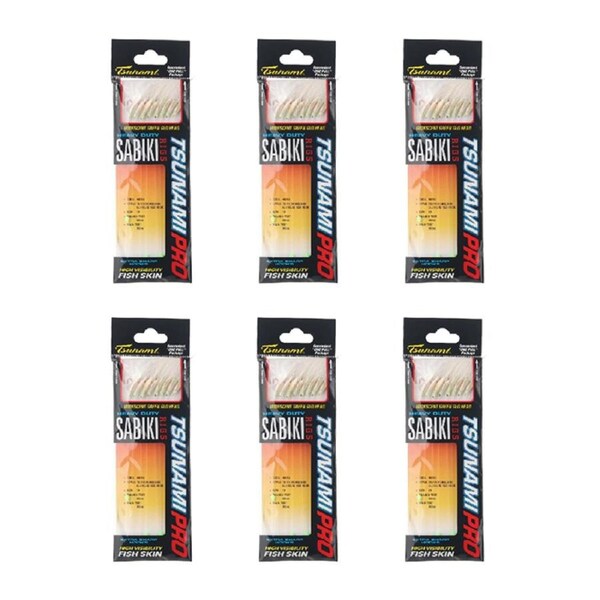 6x Tsunami 8 Red Hook Sabiki Rig - Iridescent Glo Head Flash and Beads Size 12