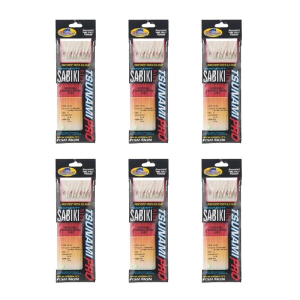 6x Tsunami 8 Red Hook Sabiki Rig - Iridescent Glo Head Flash and Beads Size 8