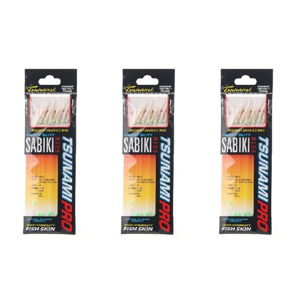 3x Tsunami 8 Red Hook Sabiki Rig - Iridescent Glo Head Flash and Beads Size 16
