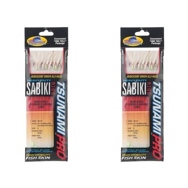 2x Tsunami 8 Red Hook Sabiki Rig - Iridescent Glo Head Flash and Beads Size 8