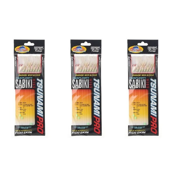 3x Tsunami 8 Red Hook Sabiki Rig - Iridescent Glo Head Flash and Beads Size 14