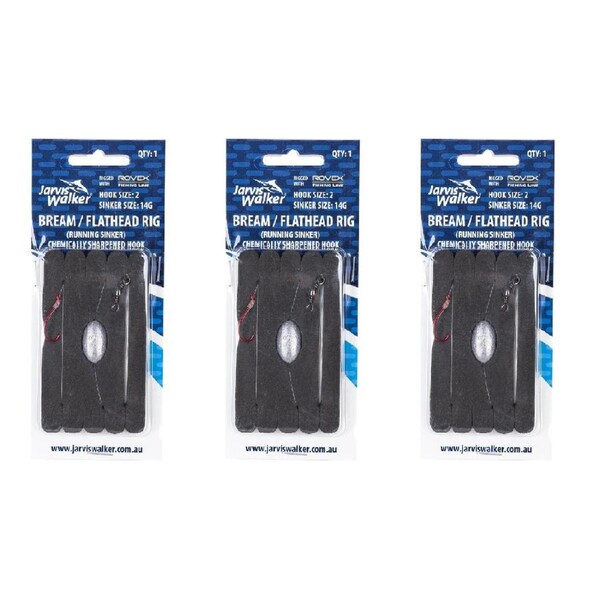 3x Jarvis Walker Bream/Flathead Running Sinker Rig with 14g Bean Sinker Size 2