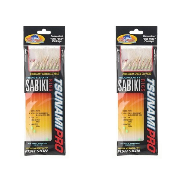 2x Tsunami 8 Red Hook Sabiki Rig - Iridescent Glo Head Flash and Beads Size 14