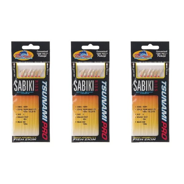 3x Tsunami 6 Gold Hook Sabiki Rig - TS68R Hage Red Head Flash and Beads Size 6