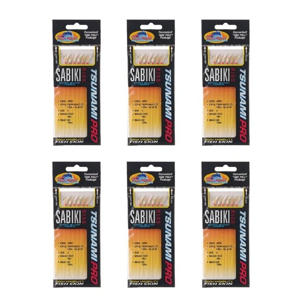 6x Tsunami 6 Gold Hook Sabiki Rig - TS68R Hage Red Head Flash and Beads Size 6