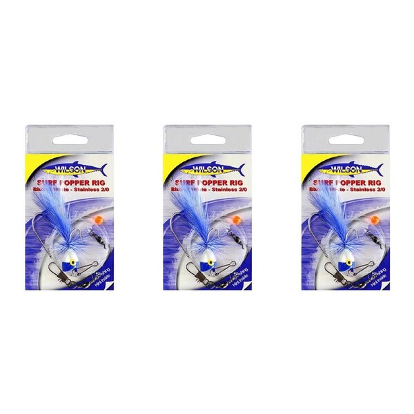 3x Wilson Blue and White Surf Popper Rig with Stainless Steel Hook - Size 2/0