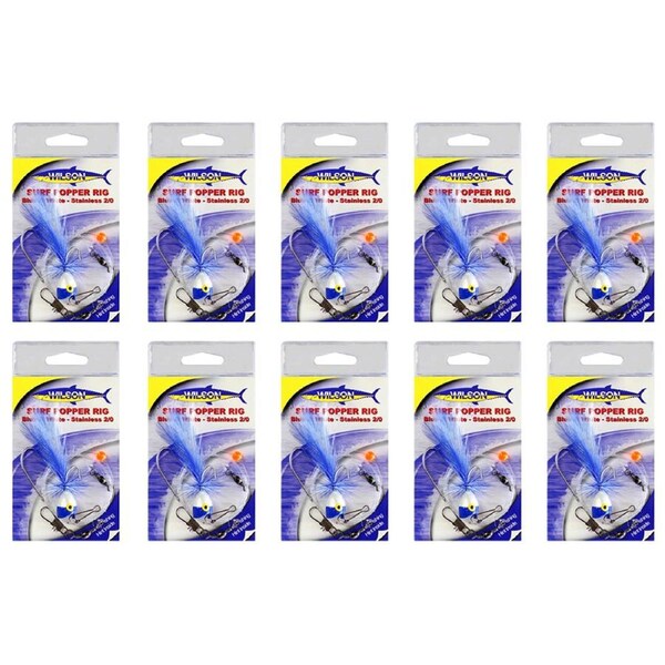 10x Wilson Blue and White Surf Popper Rig with Stainless Steel Hook - Size 2/0