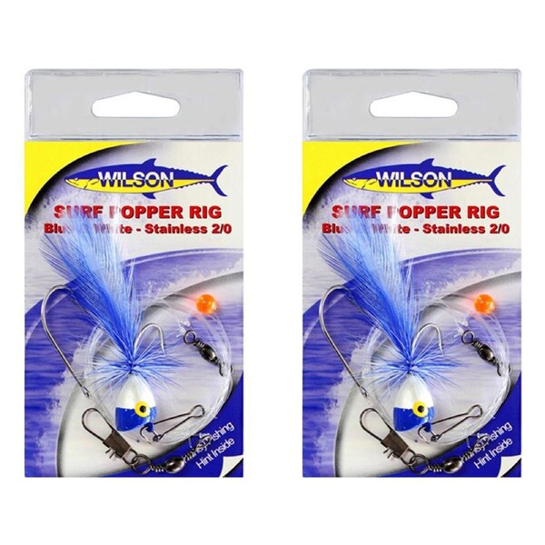 2x Wilson Blue and White Surf Popper Rig with Stainless Steel Hook - Size 2/0