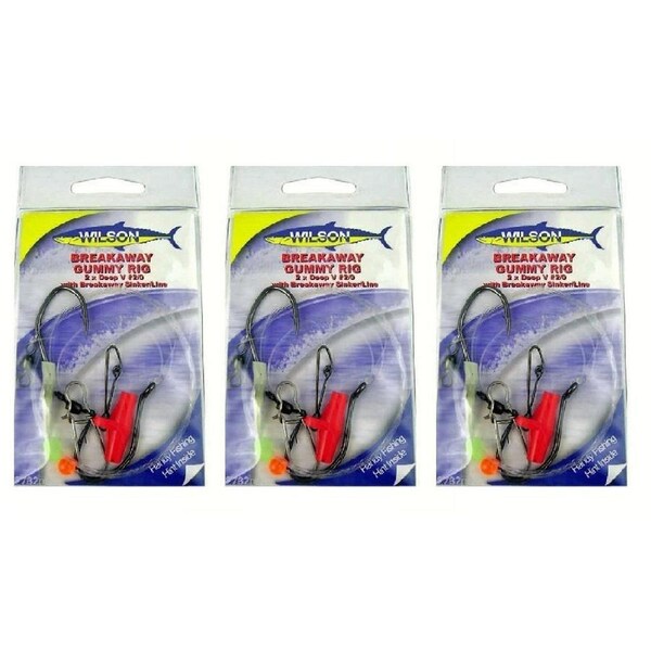 3x Wilson Breakaway Gummy Rig 2 X 2/0 Deep V - With Breakaway Sinker/Line 60lb