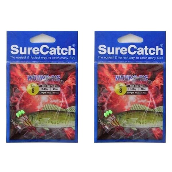 2x Surecatch Whiting Rig Hooks and Lumo Beads Size 8