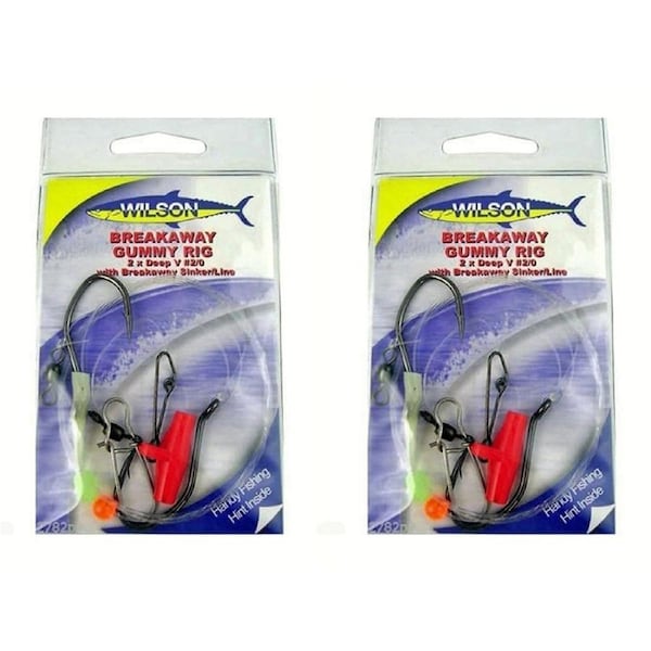 2x Wilson Breakaway Gummy Rig 2 X 2/0 Deep V - With Breakaway Sinker/Line 60lb