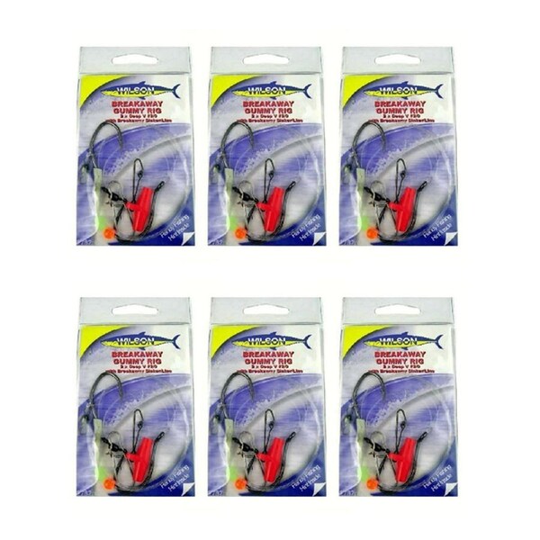 6x Wilson Breakaway Gummy Rig 2 X 2/0 Deep V - With Breakaway Sinker/Line 60lb