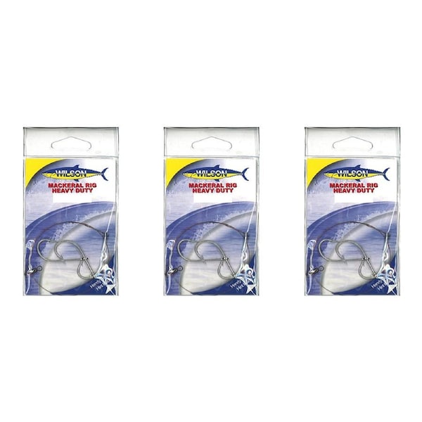 3x Wilson Heavy Duty Mackerel Fishing Rig 3x8/0 Hook-Setup-69lb Wire
