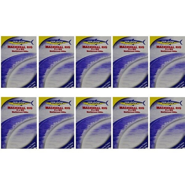 10x Wilson Mackerel Fishing Rig 3x8/0 Hook-Setup - 90lb Multi Strand Wire