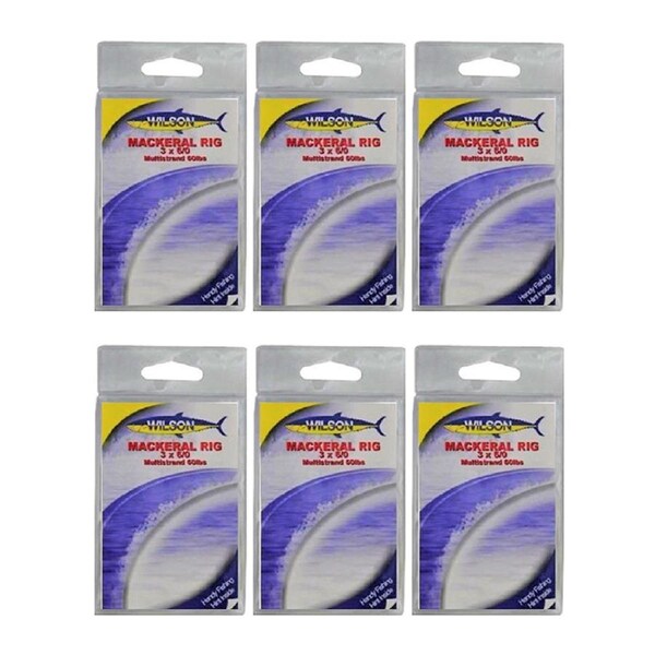 6x Wilson Mackerel Fishing Rig 3x6/0 Hook-Setup - 60lb Multi Strand Wire