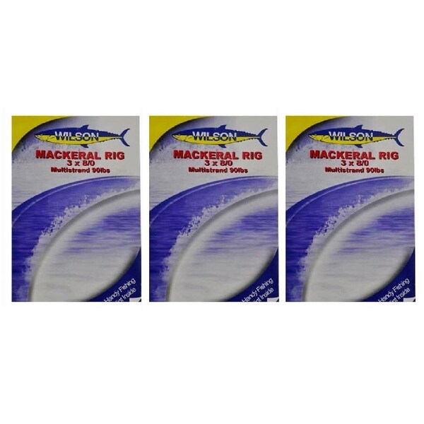 3x Wilson Mackerel Fishing Rig 3x8/0 Hook-Setup - 90lb Multi Strand Wire
