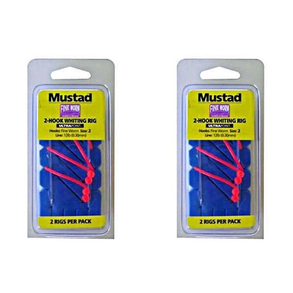 2x 2PK Mustad Fine Worm 2 Hook Whiting Fishing Rig - Size 2