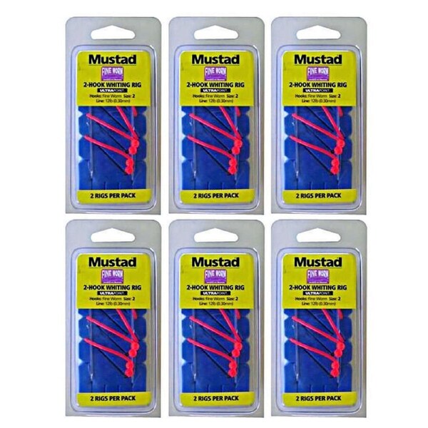 6x 2PK Mustad Fine Worm 2 Hook Whiting Fishing Rig - Size 2