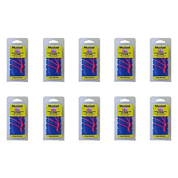10x 2PK Mustad Fine Worm 2 Hook Whiting Fishing Rig - Size 2