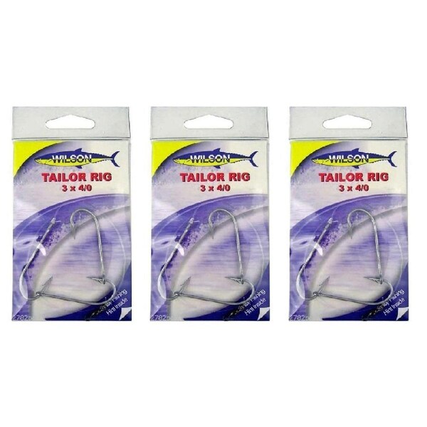 3x Wilson Tailor Fishing Rig 3x4/0 Hook-Setup - 40lb Clear Mono Leader