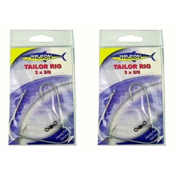 2x Wilson Tailor Fishing Rig 3x5/0 Hook-Setup - 40lb Clear Mono Leader