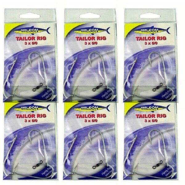 6x Wilson Tailor Fishing Rig 3x5/0 Hook-Setup - 40lb Clear Mono Leader