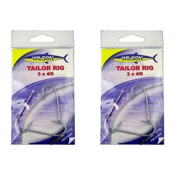 2x Wilson Tailor Fishing Rig 3x4/0 Hook-Setup - 40lb Clear Mono Leader