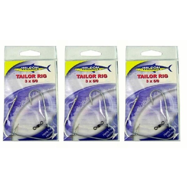 3x Wilson Tailor Fishing Rig 3x5/0 Hook-Setup - 40lb Clear Mono Leader