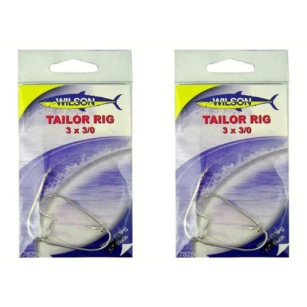 2x Wilson Tailor Fishing Rig 3x3/0 Hook-Setup - 40lb Clear Mono Leader