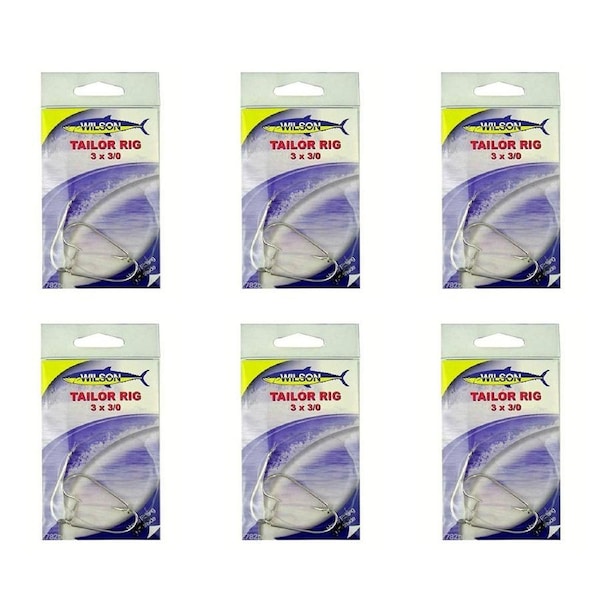 6x Wilson Tailor Fishing Rig 3x3/0 Hook-Setup - 40lb Clear Mono Leader ...